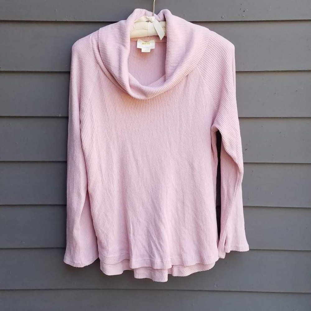Anthropologie Maeve Ribbed Pink Trendy Cowl Neck Sweater Size Medium